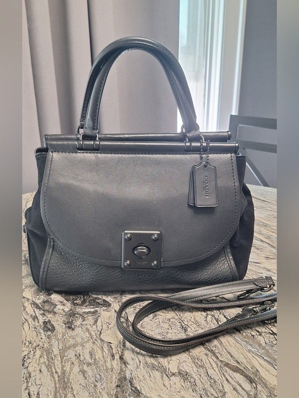 Coach Drifter CarryAll Satchel, Black Leather, EUC